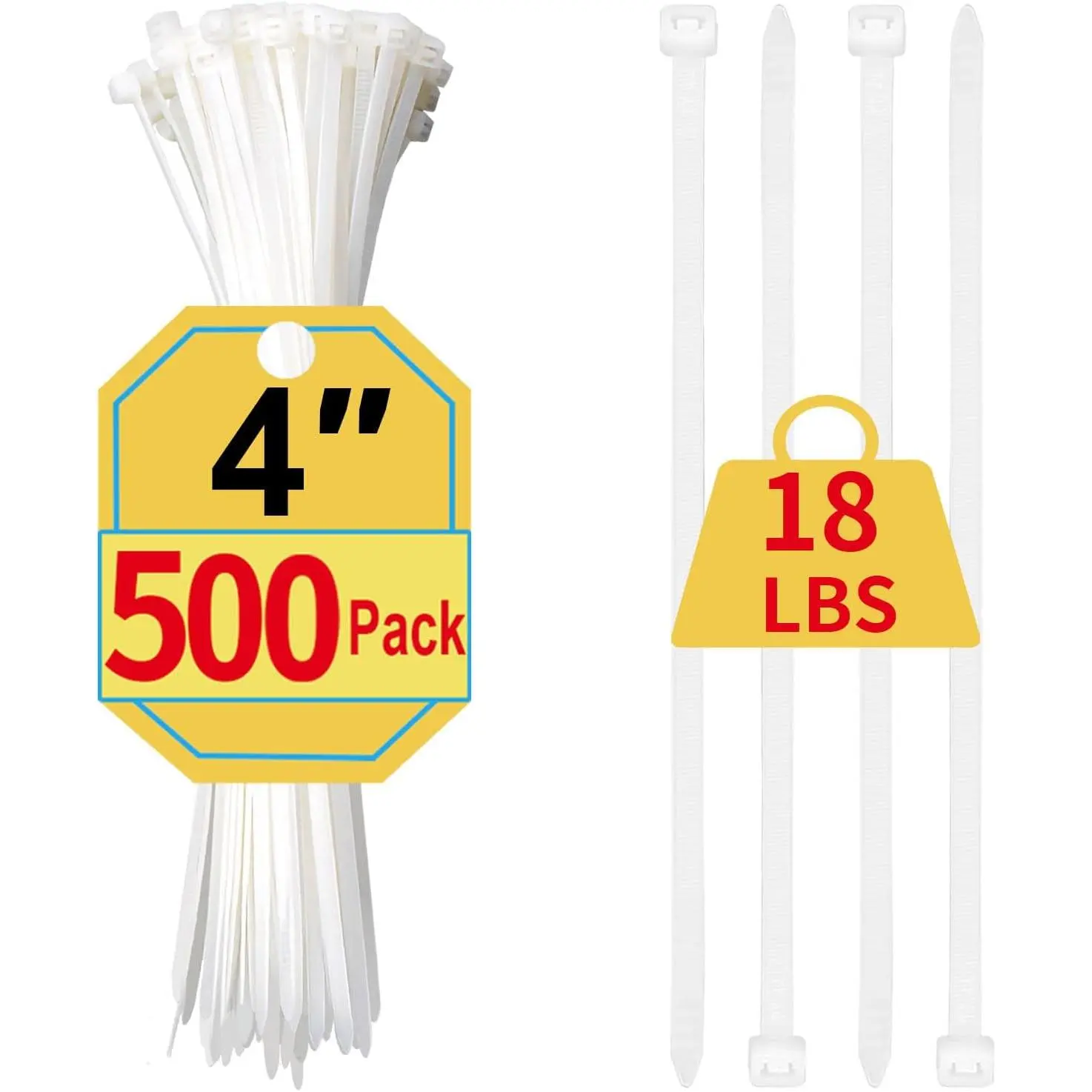 Small Zip Ties 4 Inch, 500 Pack, Mini White  Ties for Electronics, Wires, Nylon/Plastic Clear Zip Ties for  Improvement, Office & Outdoor Use, 18lb Tensile Strength.