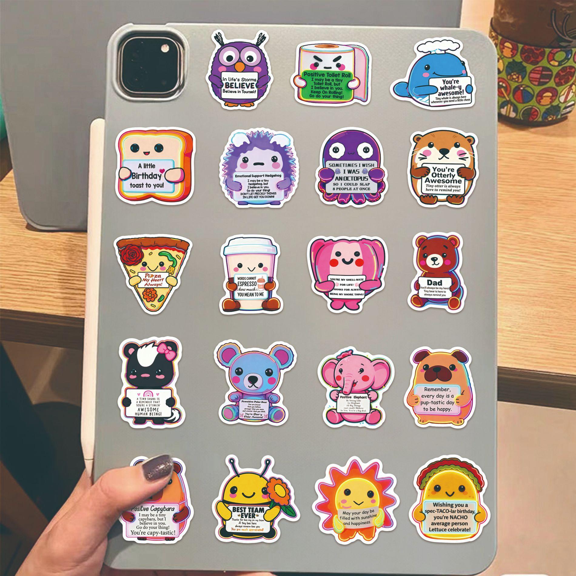 60 Pcs Motivational Animal Stickers, Emotional Support PVC Vinyl Decals with Inspirational Quotes for Laptop Water Bottle Phone Case, Cute Mental Health Gifts for Teens,Boost your mood with these motivational animal stickers!🐻✨ You are doing great to