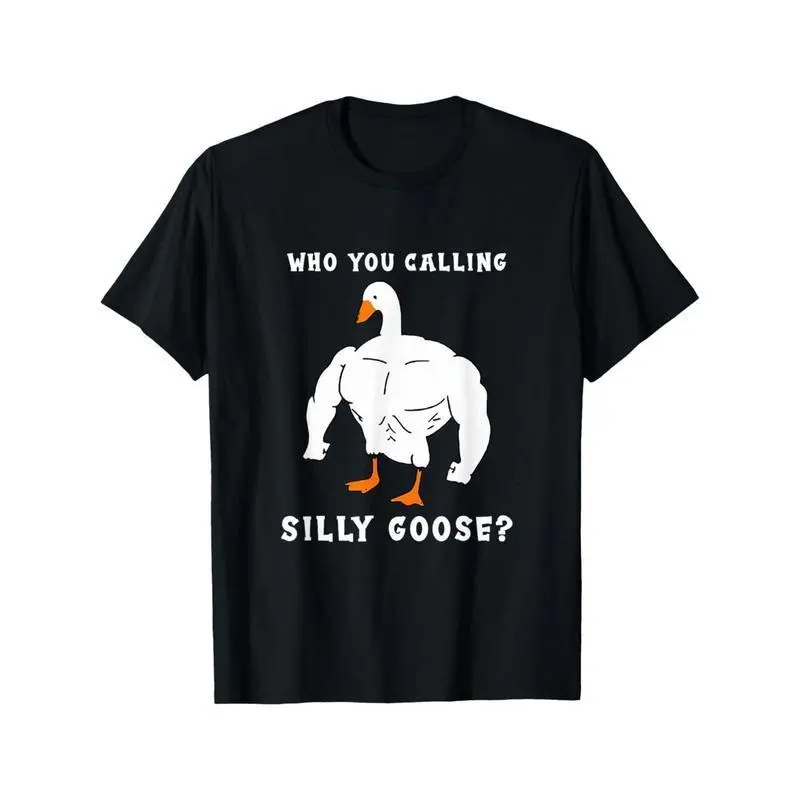 Women's Classic Cotton Short-Sleeve Round-Neck "Silly Goose" Funny Gym Meme T-Shirt, Comfortable Fit, Muscular Goose Print, Ideal For Casual Wear & Holiday Gifts, Shortsleeve, Animal, Breathable, Soft, Tee