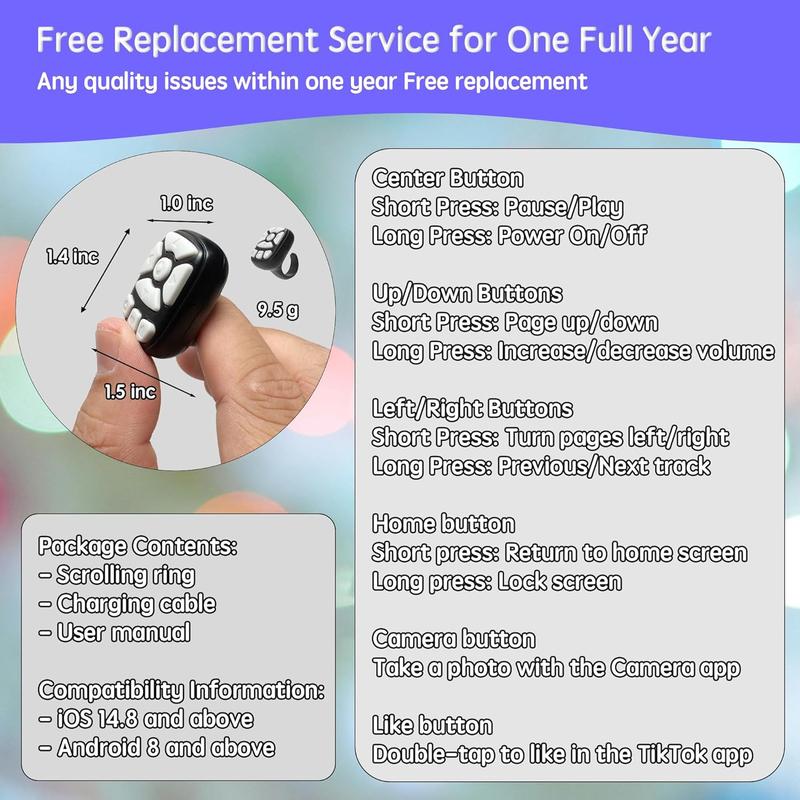 Bluetooth TikTok Ring - Finger Wearable Scrolling Remote | Effortless Video Browsing for Smartphones | Lightweight & Rechargeable (Black) Tech Accessories Camera