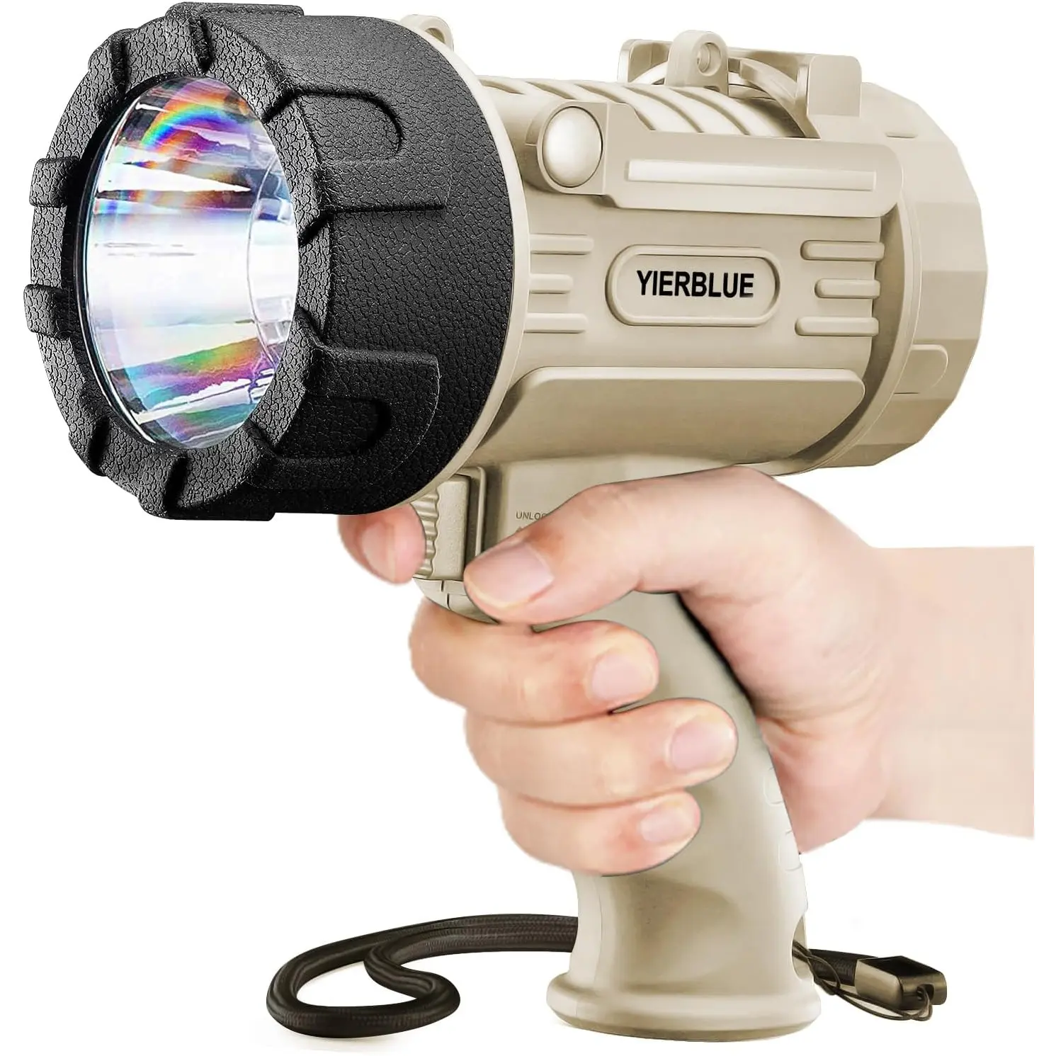 Rechargeable Spotlight Flashlight with 2000,000 High Lumen LED, IP67 Waterproof Long Running Spot Light searchlight, Impact Resistant Handheld Spotlight with Foldable Stand and Red Lens
