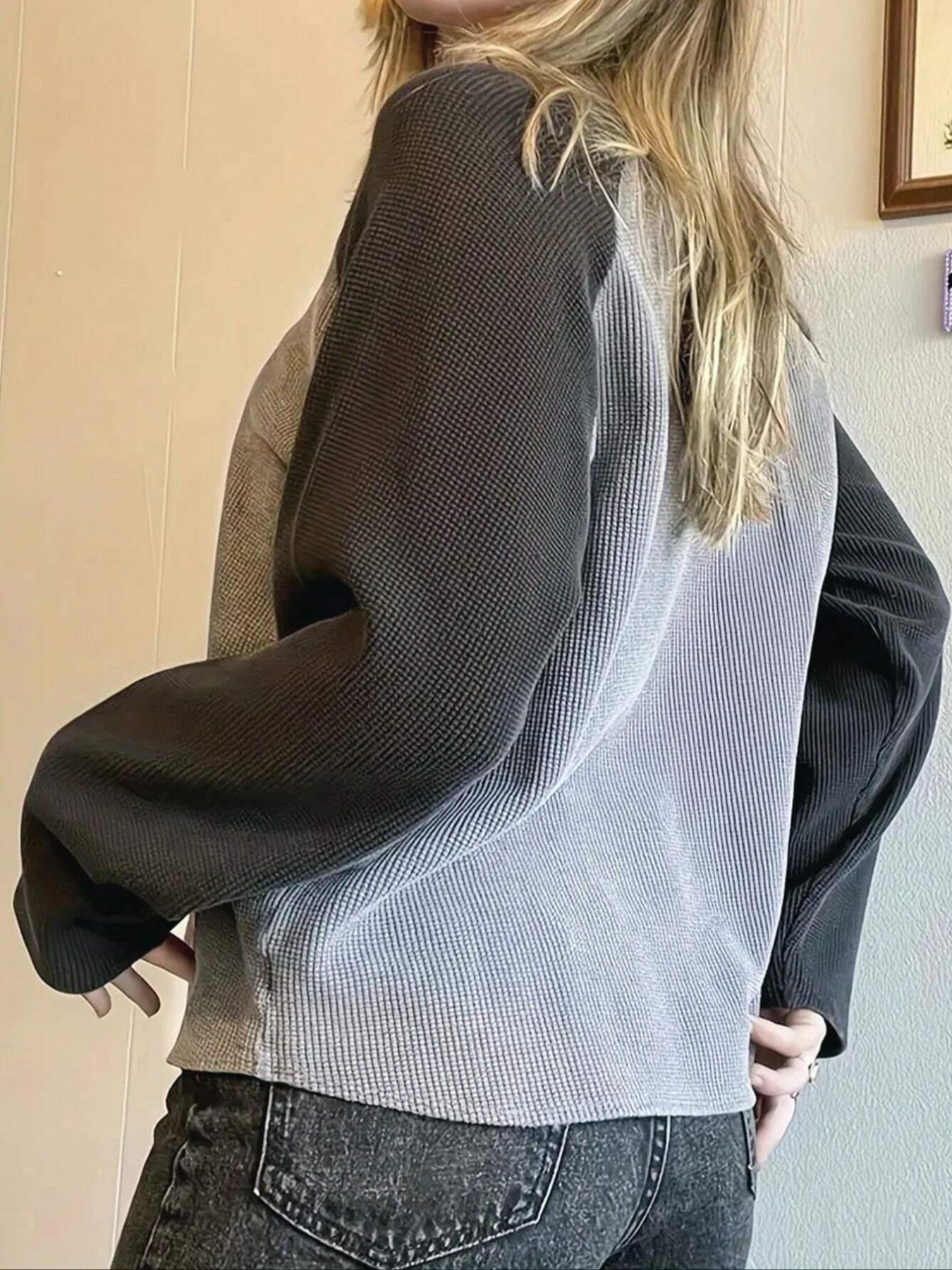 Women's Colorblock Star Print Raglan Sleeve Tee, Casual Comfy Tee, Casual Long Sleeve Round Neck T-shirt for Spring & Fall, Women's Top for Daily Wear Chic Top