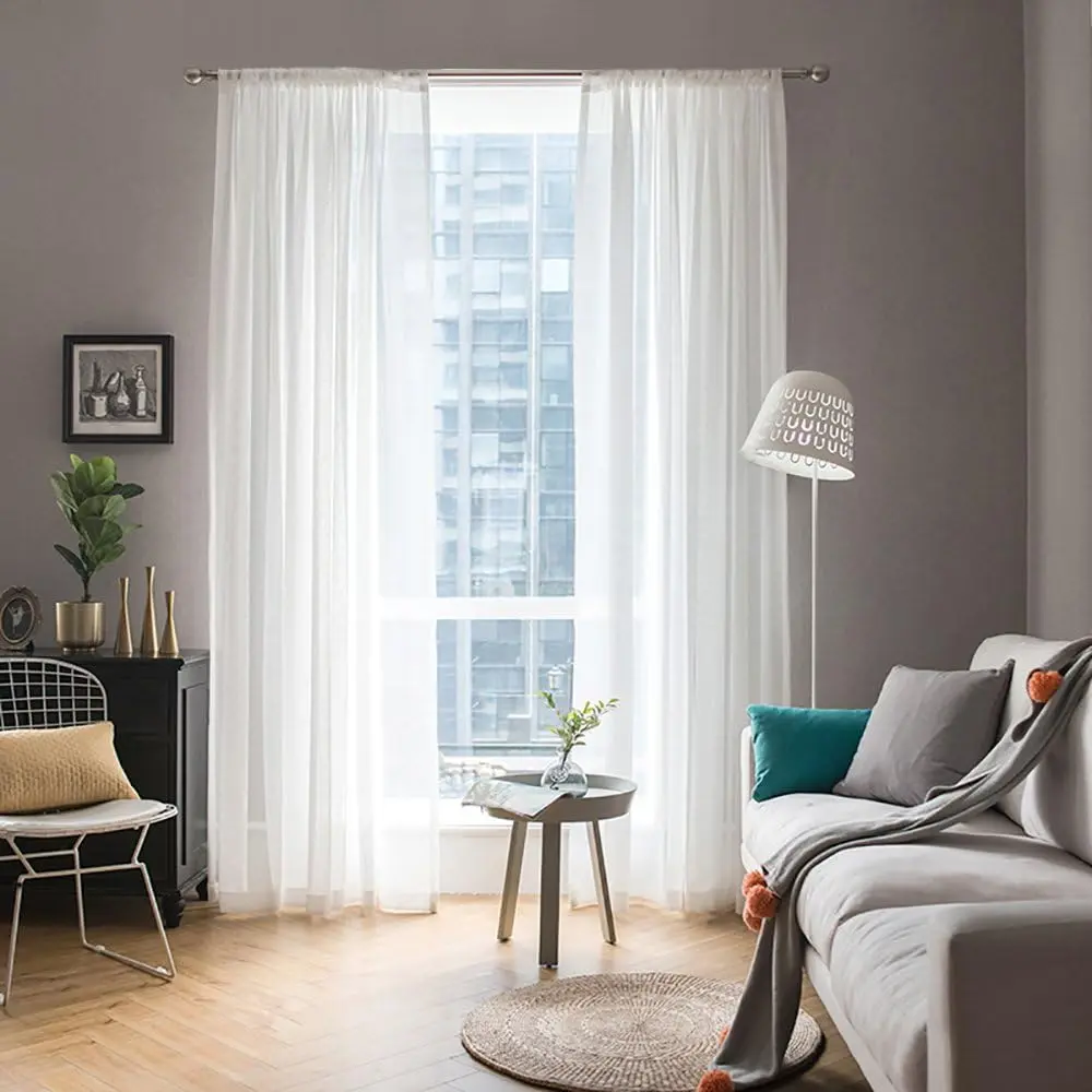 2 Panels Color White Sheer Window Curtains Elegant Window Voile Panels/Drapes/Treatment for Bedroom Living Room (54 X 84 Inches White)