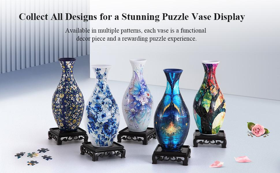wowsome 3D Puzzle Vase for Adults,Puzzle Planter Pot for Women,3D Art Jar Puzzles for House Flowers Arrangements and Home Decoration (Roses and Butterflies)