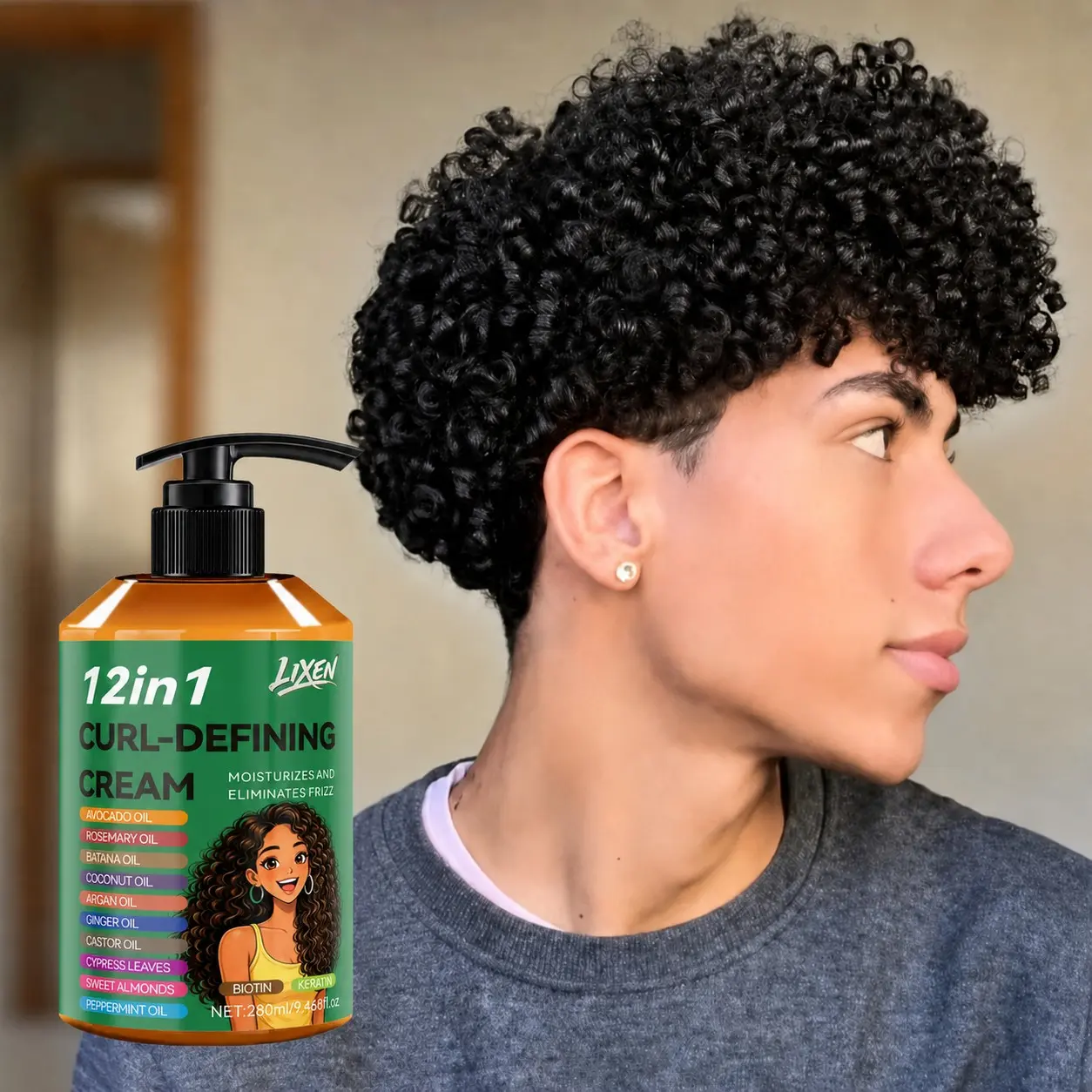 Lixen 280ML Curling Balm, Moroccan Argan Oil, Rosemary Oil, Natural Volume, Long-Lasting Hold, Moisturizing, Anti-Frizz, Nourishing Formula