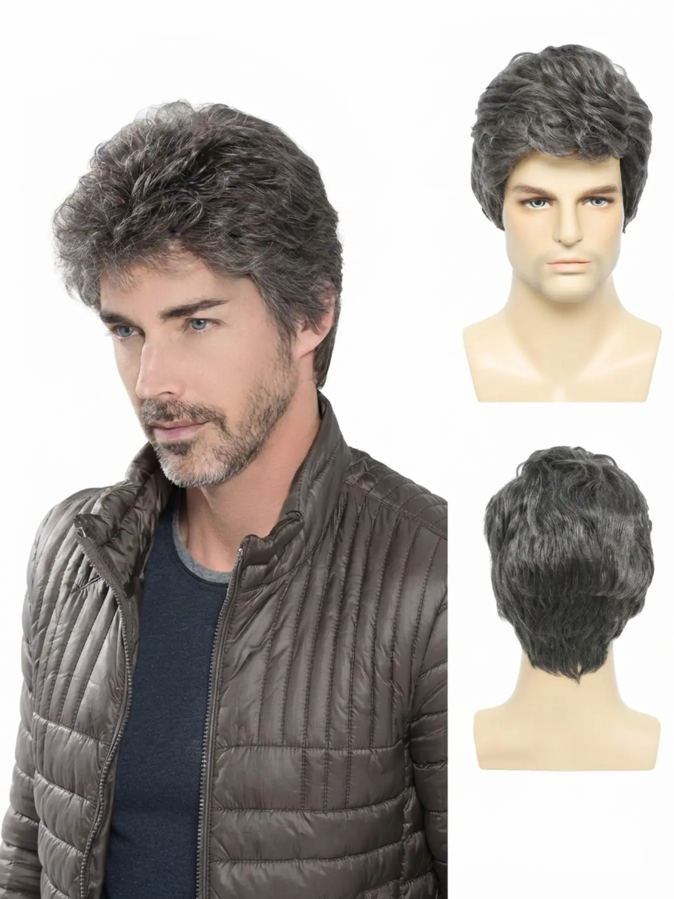 Short Grey Wavy Wig for Men, Natural Looking Synthetic Hair with Fluffy Layers, Realistic Male Wig for Daily Wear, Parties, & Cosplay, Breathable & Lightweight Cap, Heat Friendly Fiber, Stylish Short Hairstyle, Beginner Friendly
