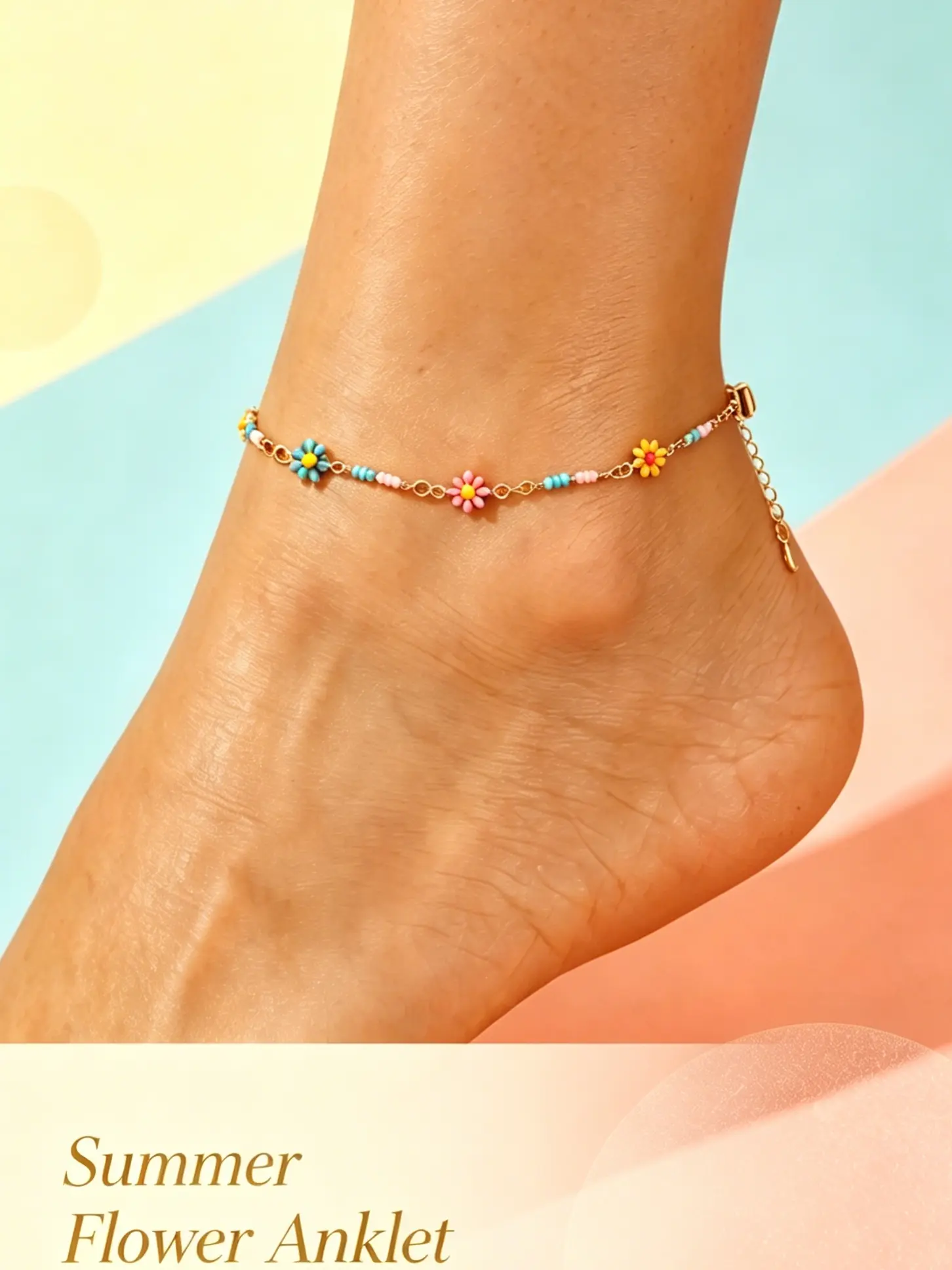 Boho Style Colorful Daisy Pendant Anklet, Adjustable Fashion Jewelry, Women/girls Beach Party Daily Wear, Four-Season Gift, Multifunctional Accessory