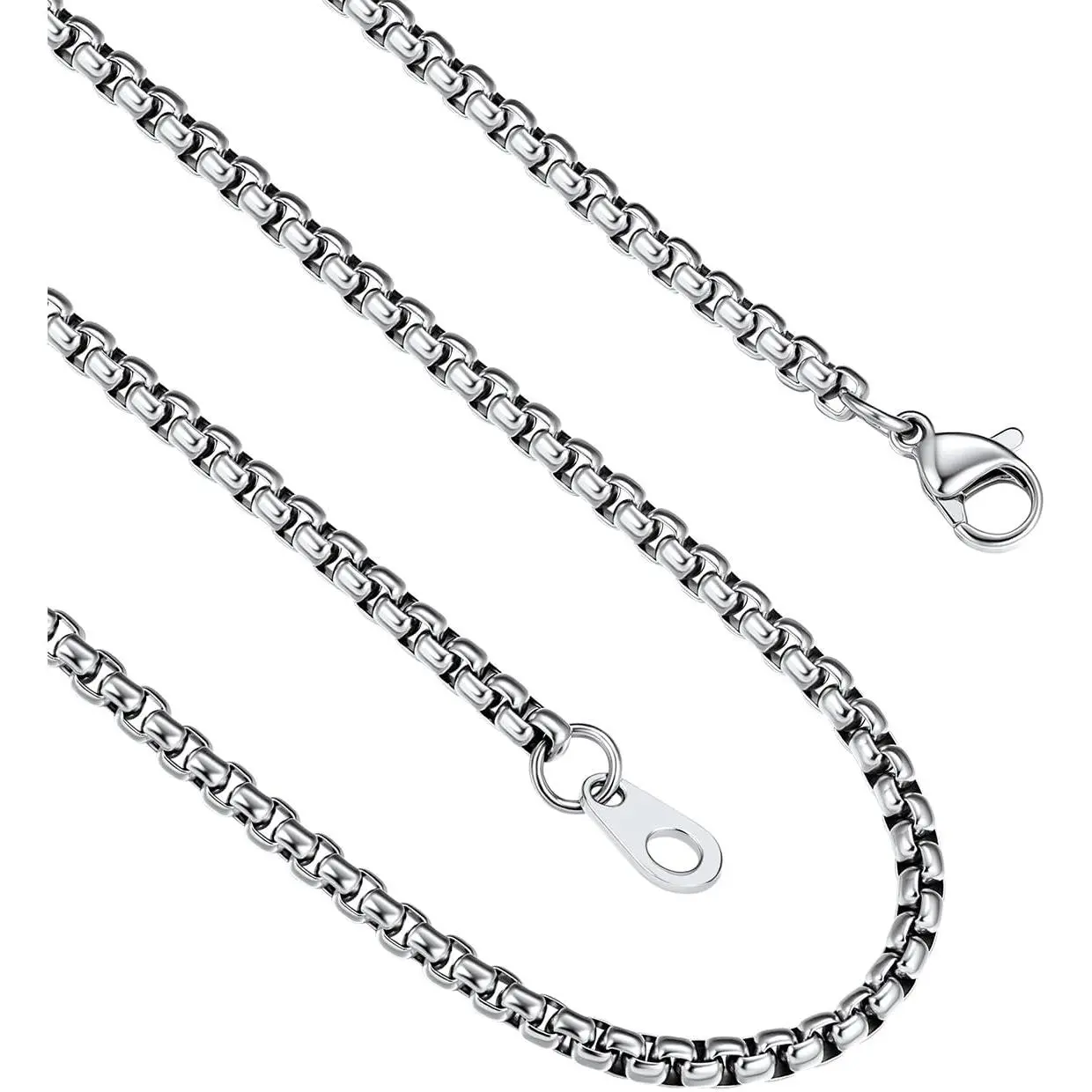 Stainless Steel Square Box Chain for Men | Silver/Gold/Black Rolo Necklace for Pendant | 2mm/3mm/6mm/8mm Width | No Tarnish, Hypoallergenic Hip Hop Jewelry with Gift Box | 18"-30" Length