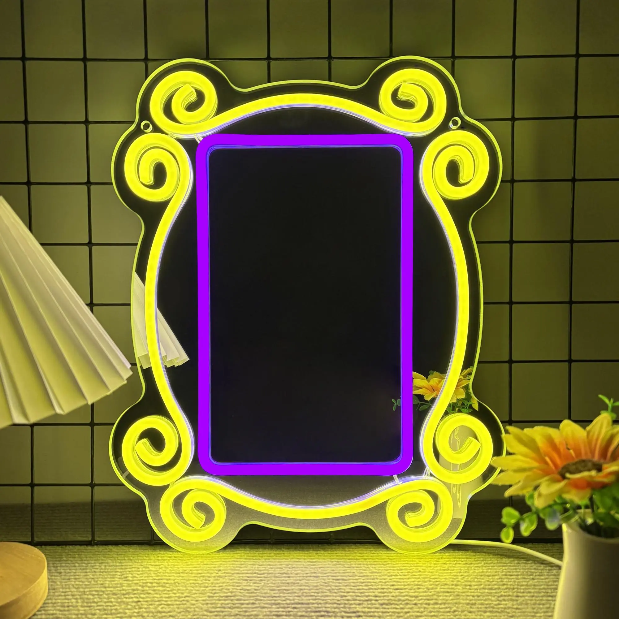 Friends TV Show Neon Sign, USB Plug Mirror Neon Light, Ambient Dimmable LED Neon Sign for Birthday Gifts Party Day Decor