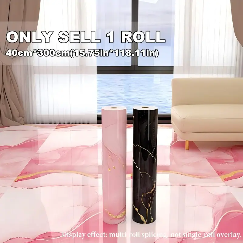 1 Roll 15.75in*118.11in Pink Marble-Texture Peel and Stick floor sticker, Vinyl floor panels, Waterproof Self-Adhesive Wallpaper for Floor Sticker, DIY Decor for Living Room, Bedroom and Bathroom, Marble Pattern Decorative Sticker, Peel and Stick Flooring