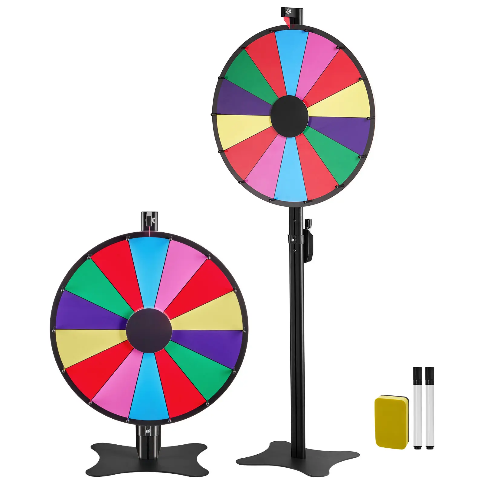24 in Spinning Prize Wheel, Adjustable Height Win Fortune Roulette with a Dry Erase and 2 Markers, Exciting Atmosphere, Customizable & Editable, Tabletop & Floor Stand Use