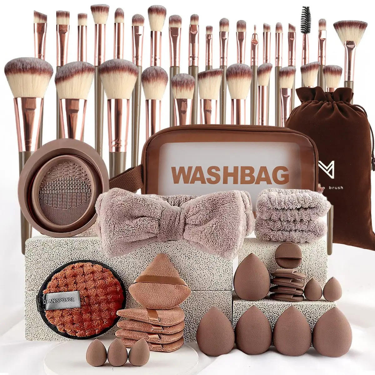 56-Piece Professional Makeup Brush Set, Cosmetics Makeup Tools, Includes Makeup Bag, Cleansing Pad, Beauty Sponge, Powder Puff, Soft Synthetic Bristles