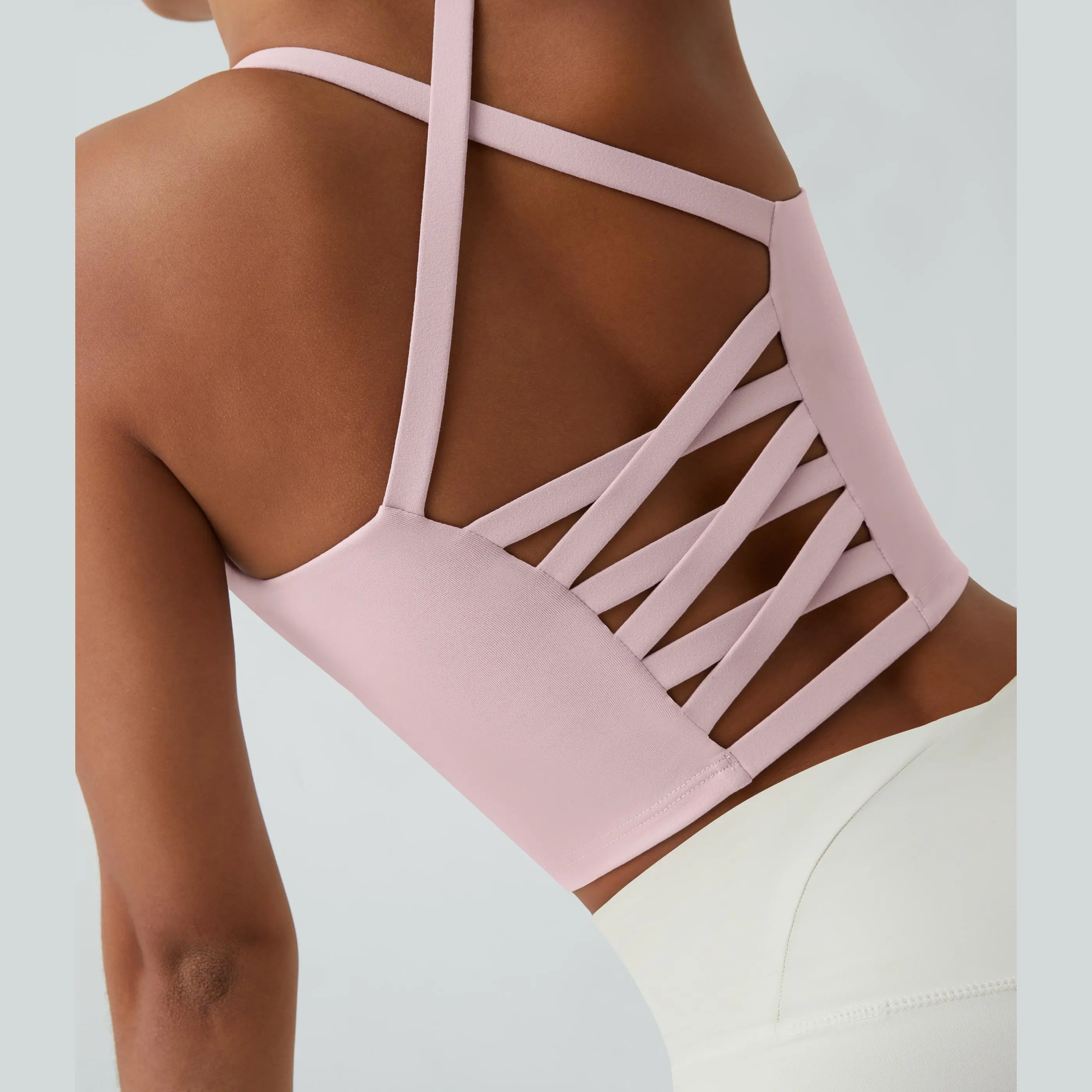 Halara Crisscross Backless Built-in Bra Cropped Running Tank Top A-D Cups
