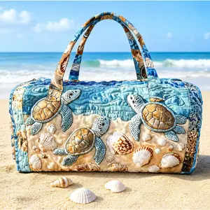 Quilted Turtle Travel Bag - Ocean Shell Beach Large Capacity Luggage Tote, Summer Vacation Hand-Held Sports Fitness Bag