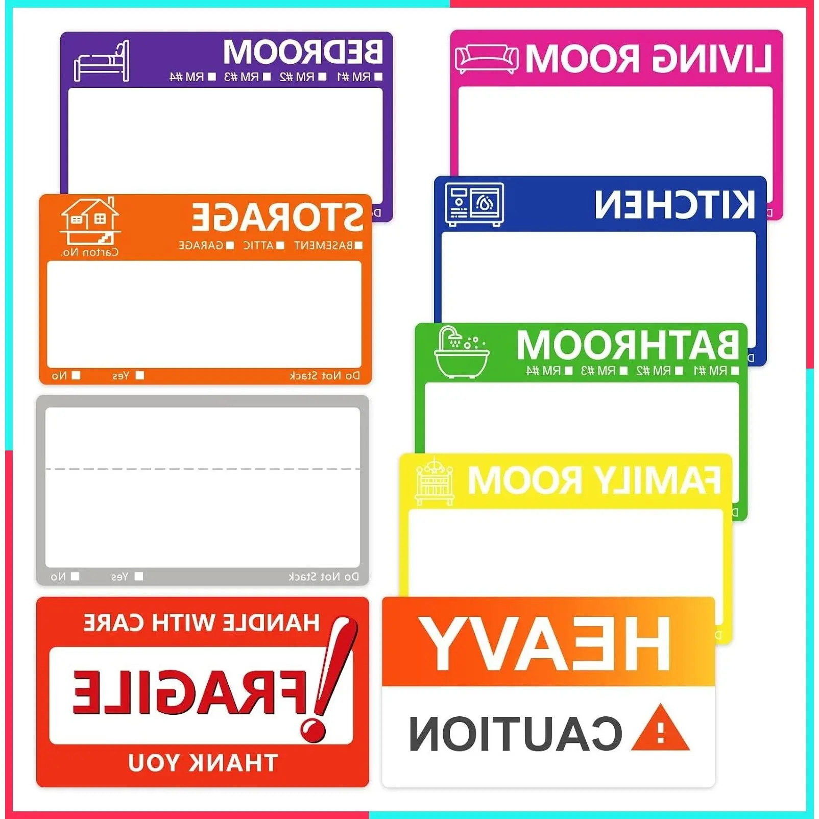 400 PCS 3.5 x 2 Inch Large Moving Labels for Boxes, 9 Color Coded Packing Stickers with Writable Notes Areas, Heavy Fragile Labels for Moving Supplies