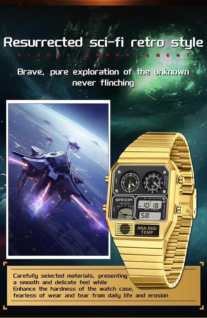 Trendy Men's Square Dial Digital Watch, Street Style Waterproof Luminous Watch, Multifunctional Timepiece with Temperature Measurement & Stopwatch