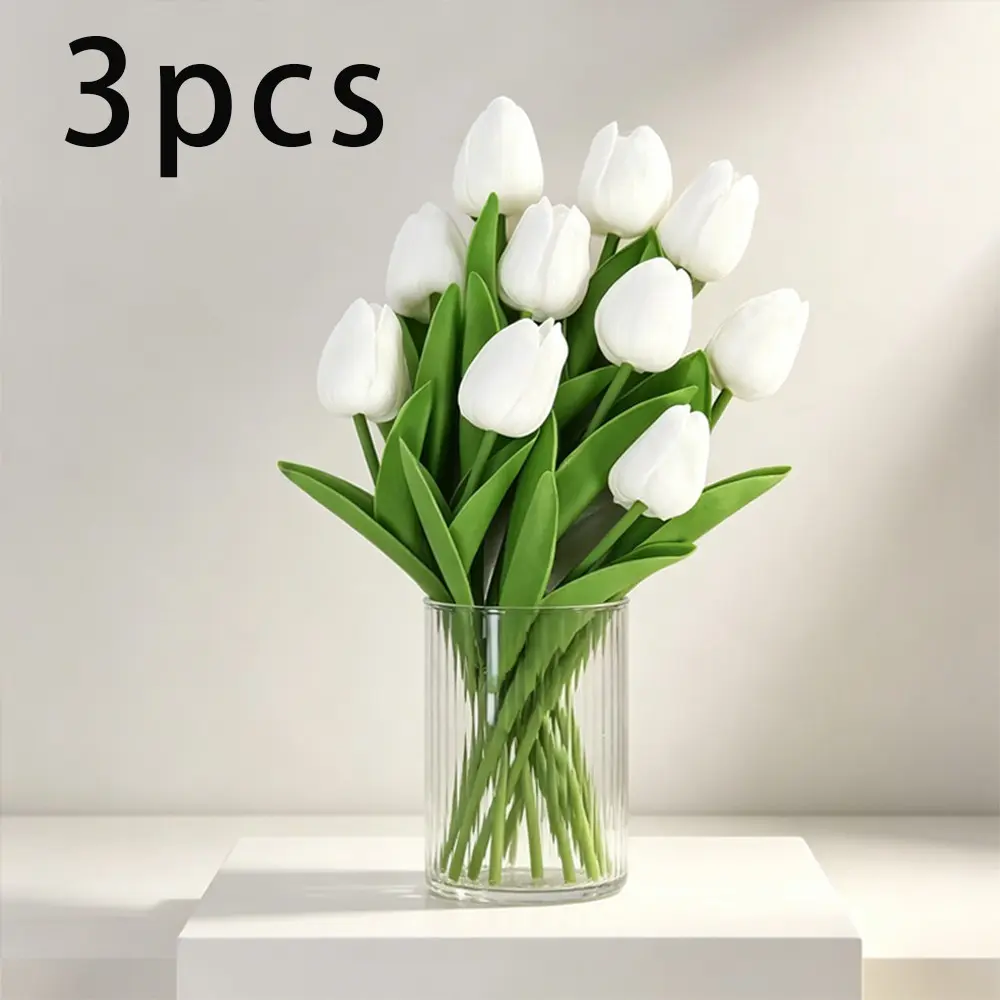 3pcs Artificial Tulip Flower Arrangement, Realistic Decorative Floral Display for Home Wedding Room, Perfect Gift for Teacher's Day Thanksgiving Valentine's Day