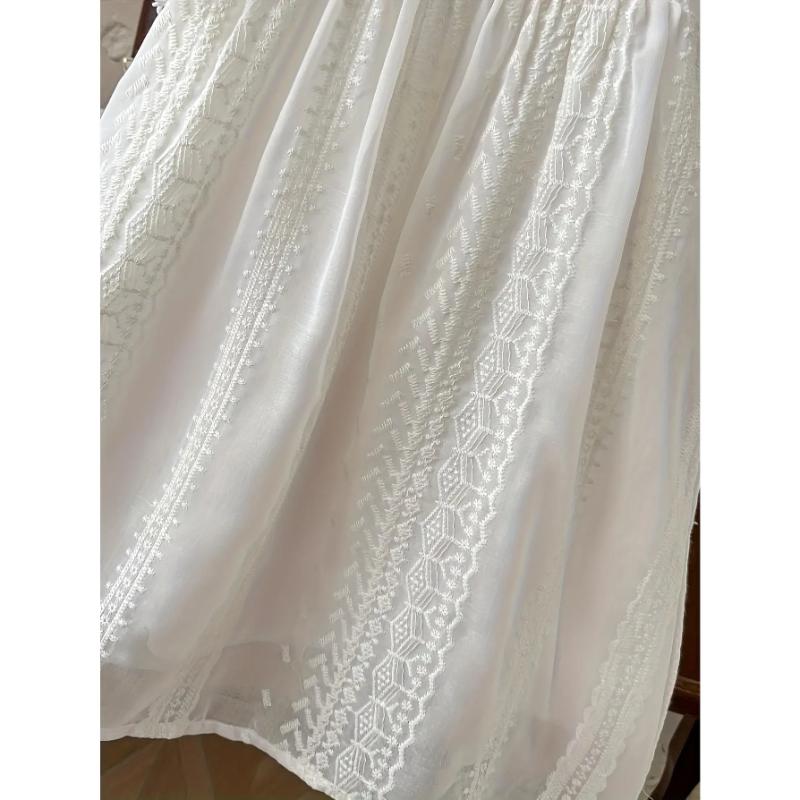 Girls' summer sleeveless A-line dress, featuring lace petal sleeves and a short skirt - solid color round-neck dress, machine washable, loose fit, suitable for parties and weddings