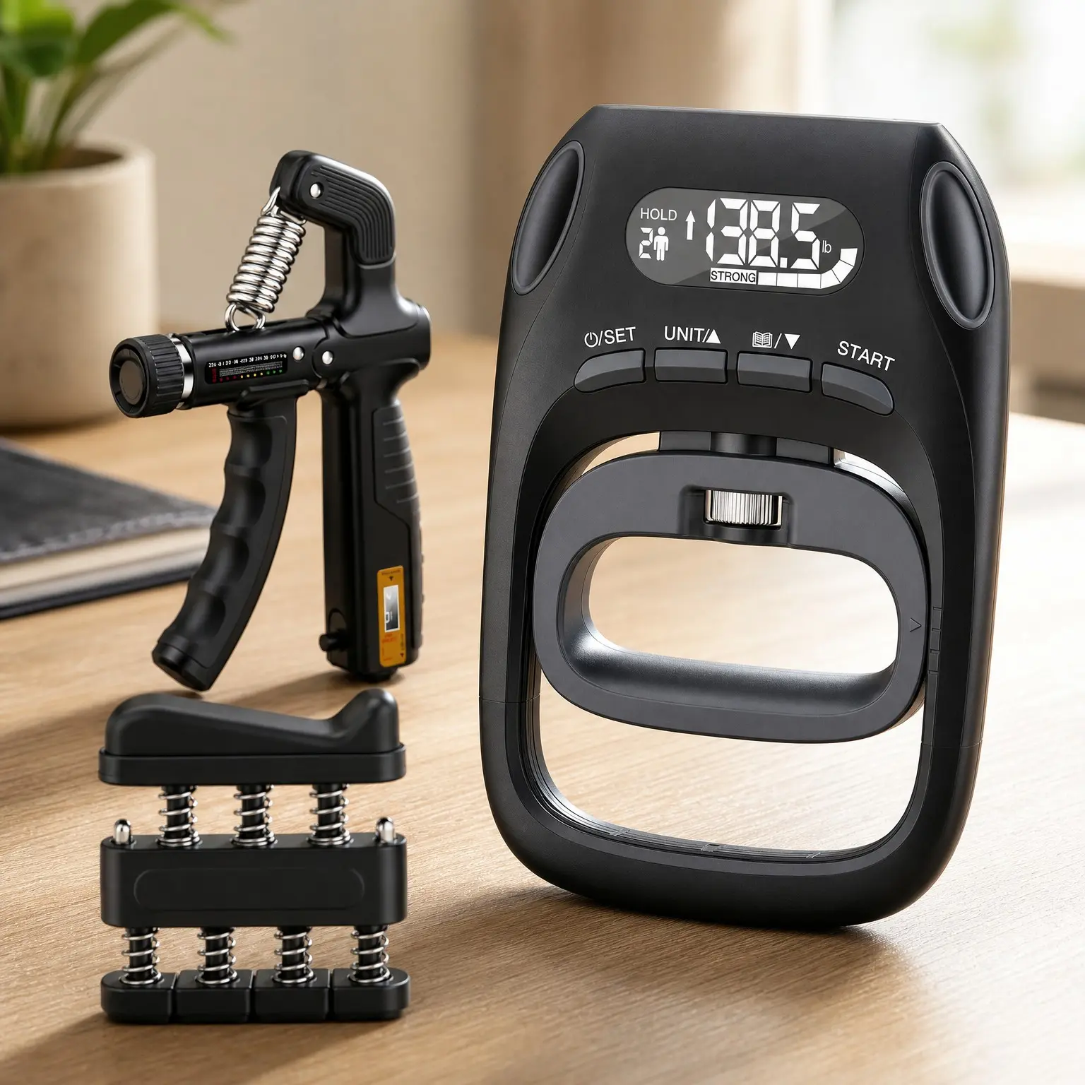 Digital Grip Strength Trainer Kit with Adjustable Hand Gripper Strengthener & Finger Exerciser, Progress Tracking for Fitness, Rehab & Strength Building (Advanced 3-in-1 Kit)