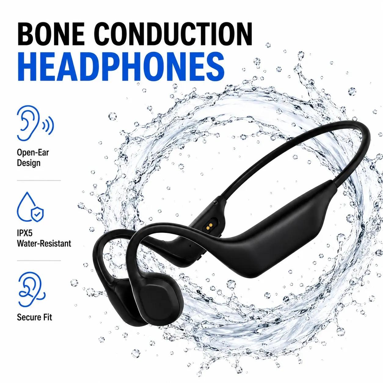 Bone conduction Bluetooth headset, a stable-wearing open-style sports headset with IPX5 waterproof rating, suitable for hands-free calls during cycling and outdoor training