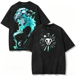 valentine shirts BLEACH Nelliel Tu Odelschwanck Printed Tee Graphic Washed T-shirt Men Cotton Tops Vintage Manga T Shirt Harajuku Casual T Shirt Menswear Tshirt Streetwear Tropical Tshirts Streetwear Crewneck Tropical