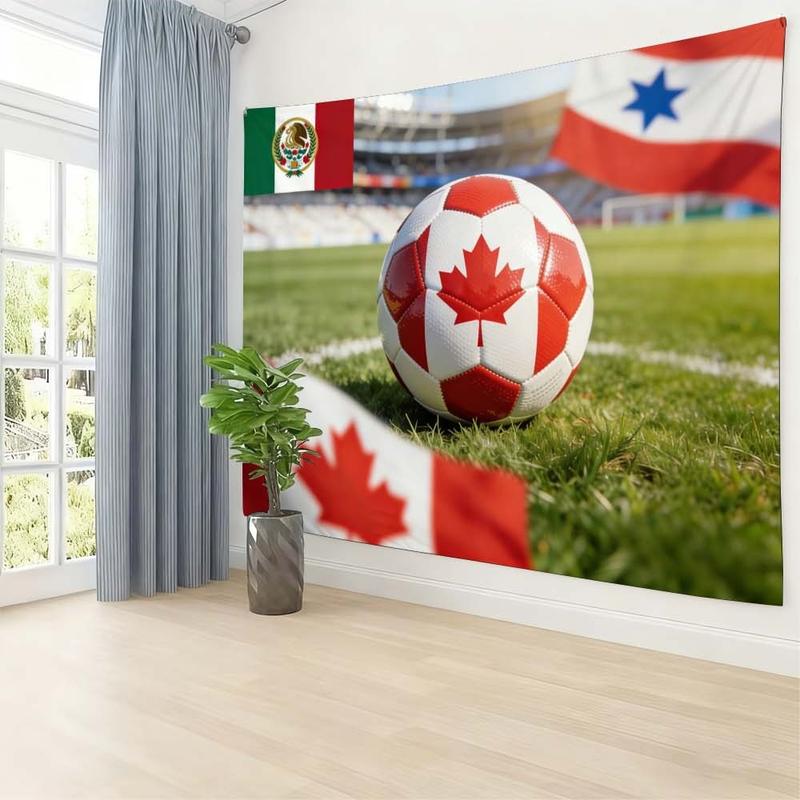 1 pc microfiber FIFA World Cup Tapestry Soccer Ball Canada Flag Stadium Wall Hanging Living Room Dining Room Bedroom Outdoor Holiday Decoration Ornament Atmospheric Enhancement Tapestry Background Cloth Hanging Cloth Wall Cloth Decorative Cloth