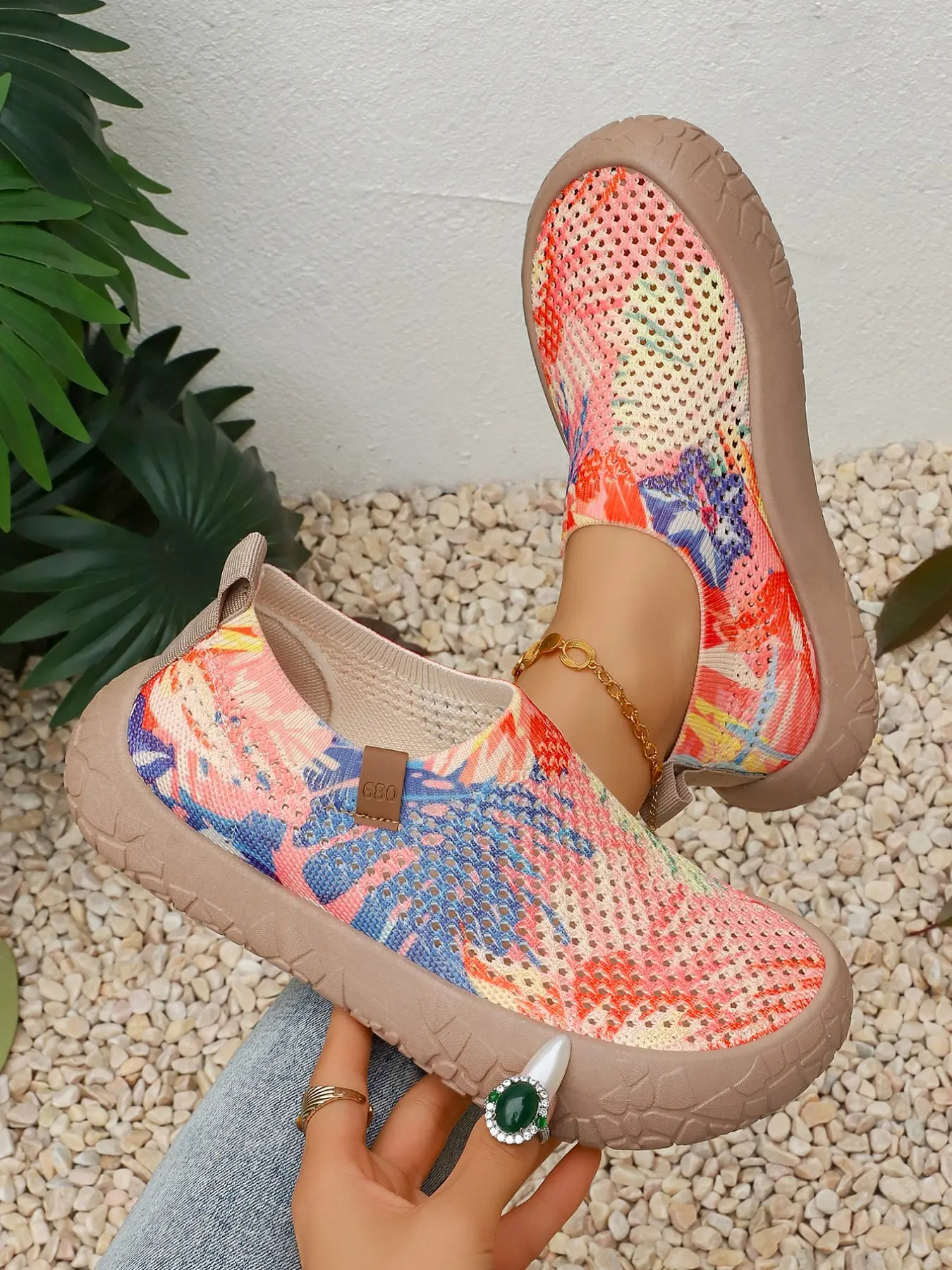 Women's Floral Pattern Shoes, Casual Flat Footwear, Lightweight Comfortable, Breathable Mesh, Anti-Slip Sole, Casual Sport Style, Suitable for All Seasons