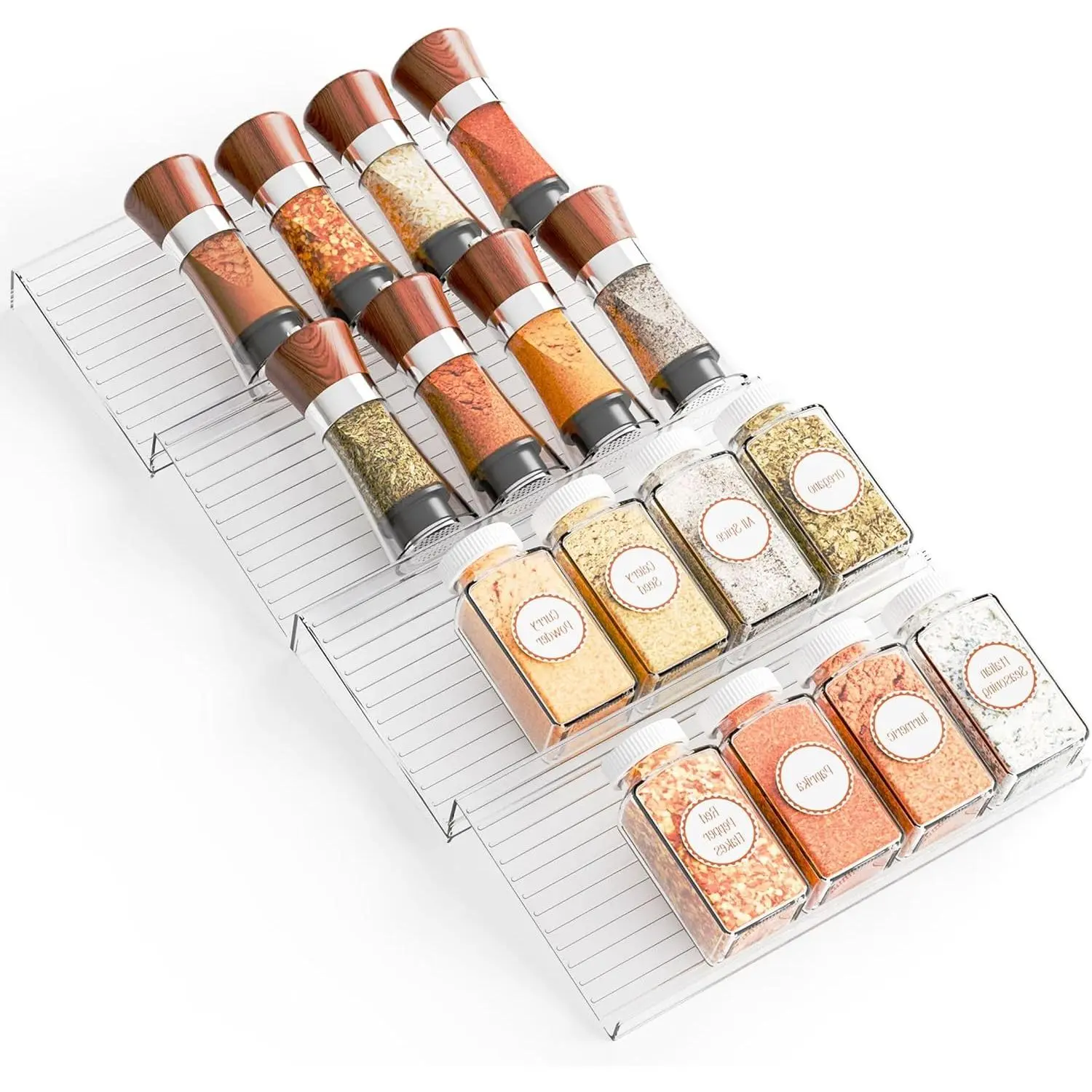 4 Pack Adjustable Narrow In Drawer  Organizer - Expandable From 9'' to 17.7'' -  Drawer Seasoning Organizer,Clear  Drawer Insert Tray for Drawers Condiment,Jar Organization