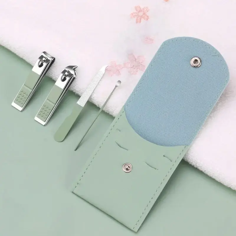 4-Piece Steel Nail Care Tool Set, Includes Toe Clipper, Finger Clipper, Olecranon Scissors, File, Leather Case, Ideal for Home & Travel
