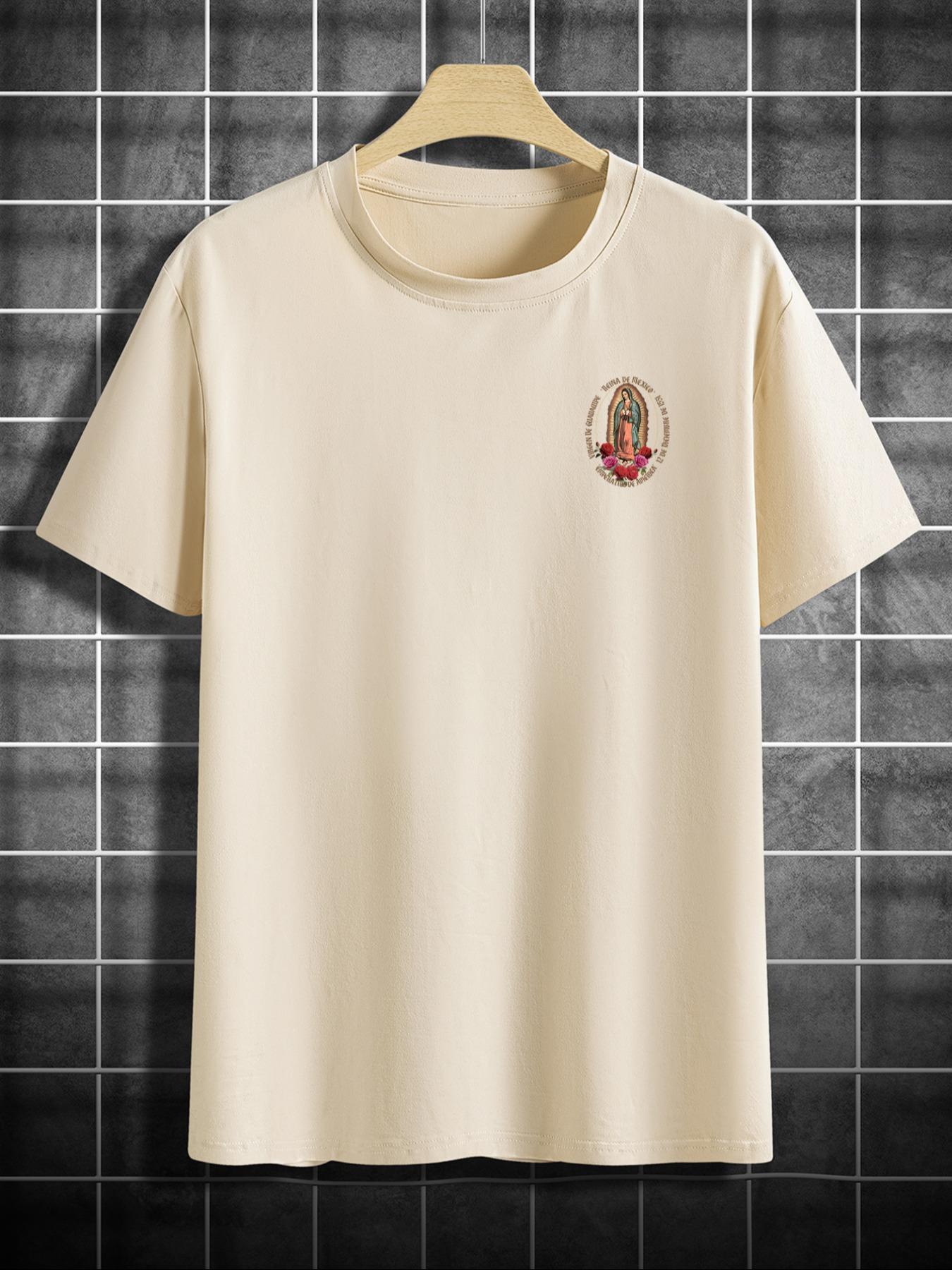 Men's Graphic Print Round Neck Tee, Casual Stylish Tee, Regular Fit Short Sleeve T-shirt for Summer, Men's Top for Daily Wear