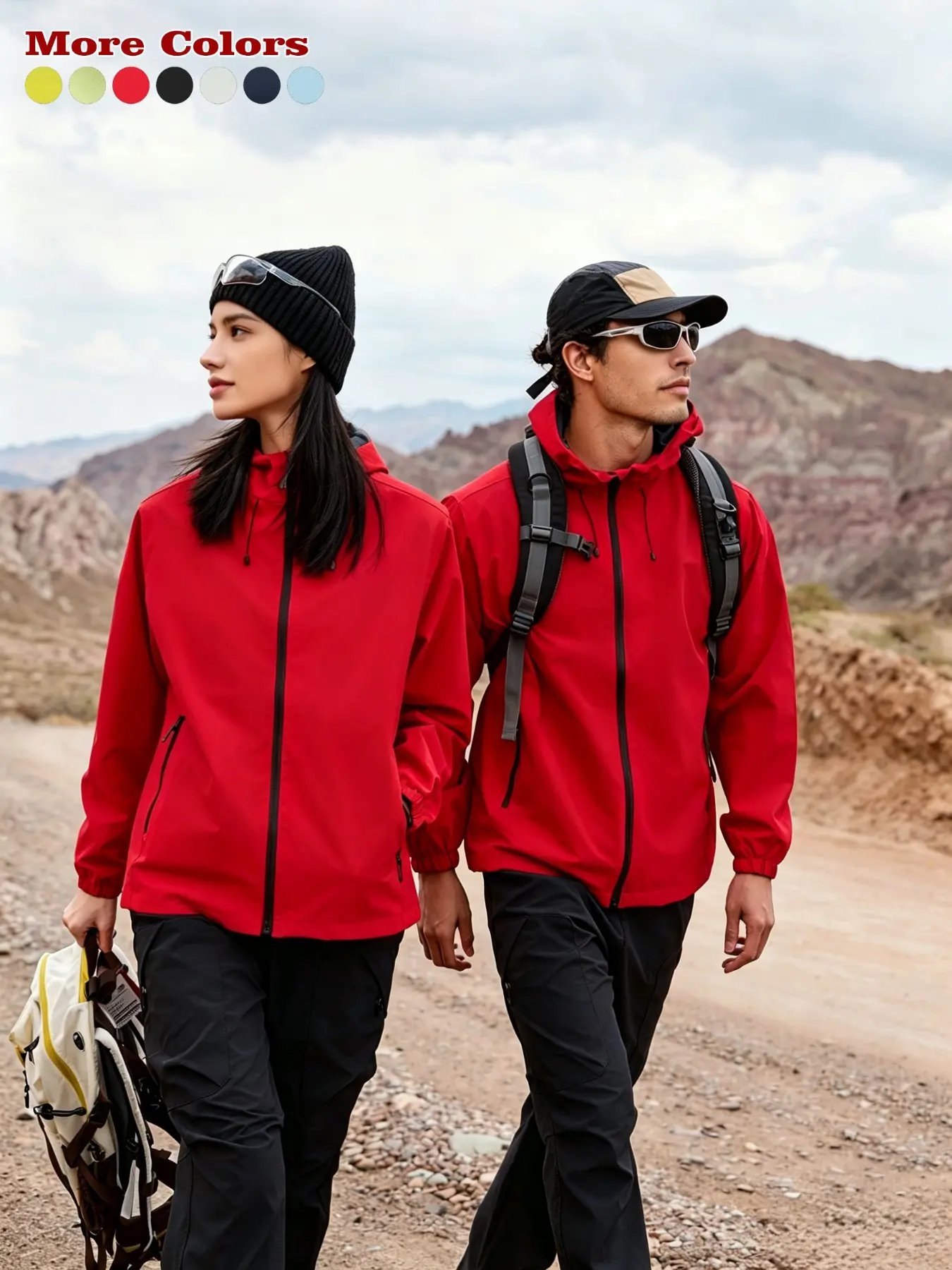Seven Colors Couple Windproof Waterproof Jacket, Lightweight Hooded Hiking Camping Outerwear, Casual Fall & Winter Clothing