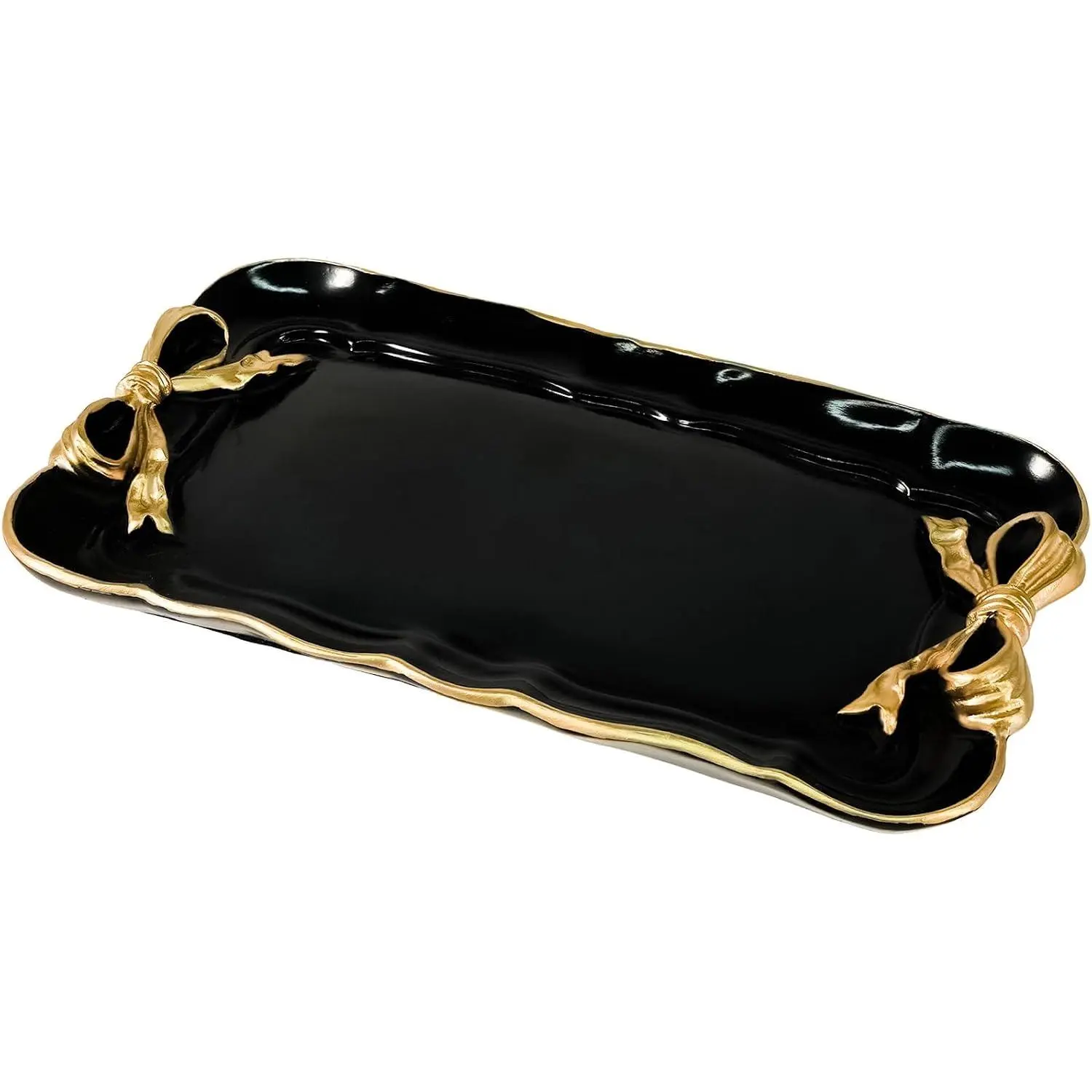 Decorative Tray  Tray Towel Tray Storage Tray Rings Necklace Bracelets Earrings Trays   Organizer Retro Design Bow Decor  Plate  Room Decor (Black)