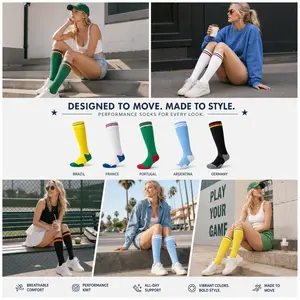JUPICHUBI Women's Striped Knee-High Compression Socks - Cushioned Athletic Tube Socks with Anti-Slip Sole for Daily Lifestyle & Training