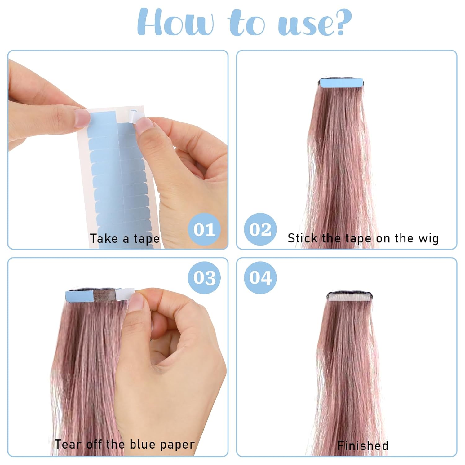 120 count Adhesive Replacement Tape for Hair,Hair Extension Tape,Extensions Invisible  Double Sided Hair Tape,Tape in Human Hair Extensions Wig Tape Beauty Tools(Blue)