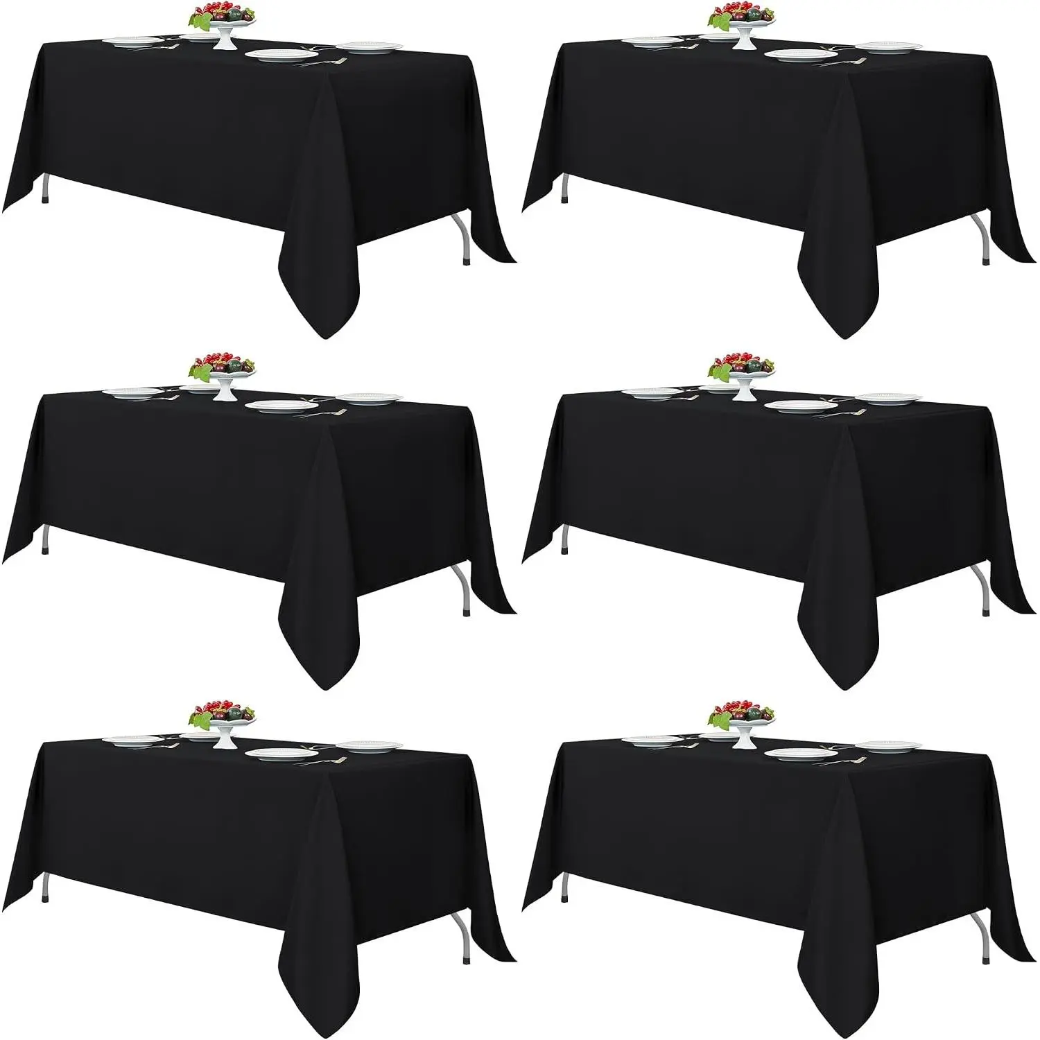 Black Tablecloths for Rectangle Tables, 6 Pack - 70 x 120 Inches - Reusable and Washable Table Clothes for 6-8 Ft Tables, Polyester Fabric Table Covers for Wedding, Party, Banquet