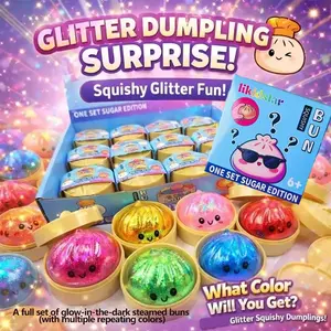12counts Glitter Dumpling Glitter Dumpling Squishy with Box Dumplings Sensory Decompression Squeeze Toy for Stress Relief