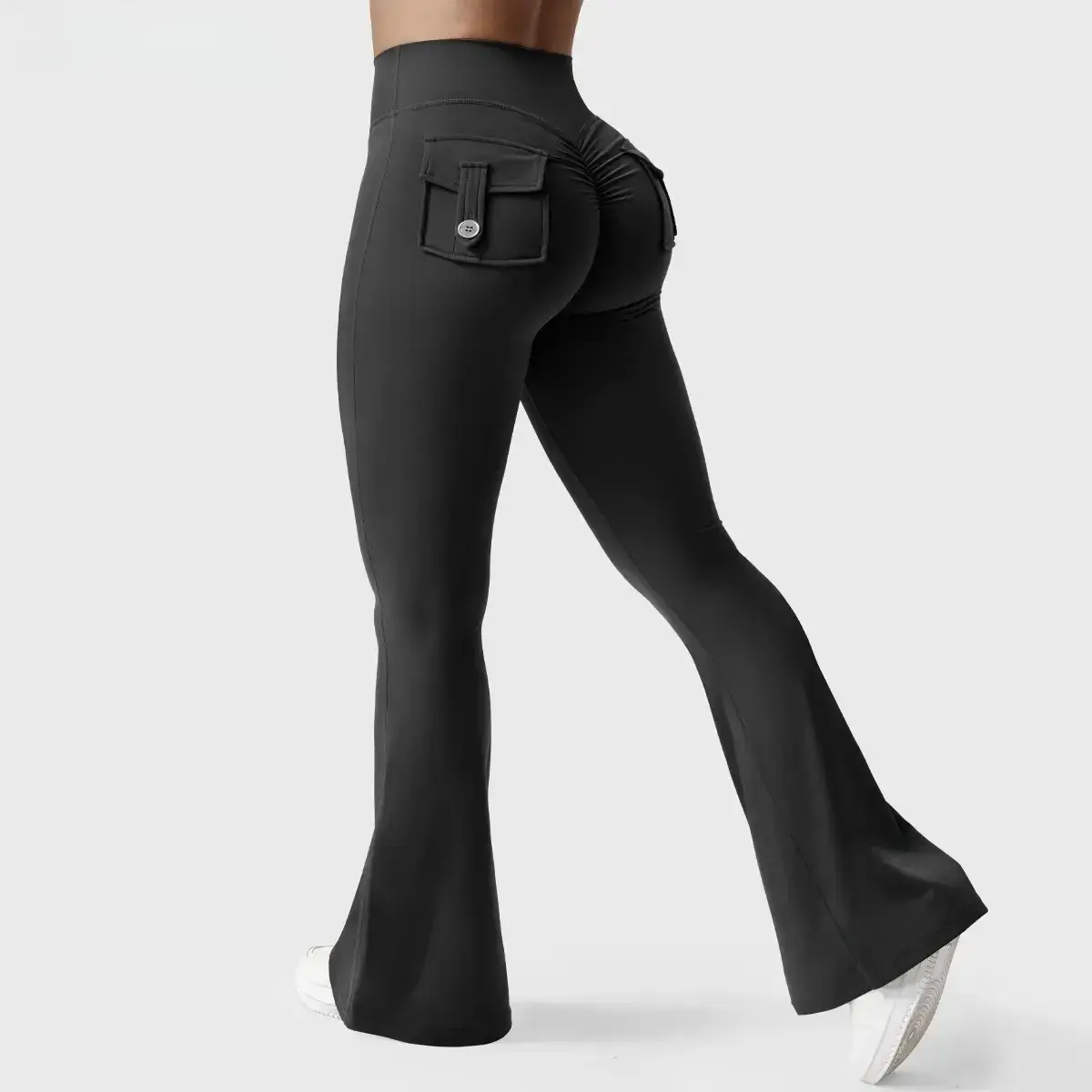Women's High-Waisted Sporty Chic Yoga Leggings - Ruched Rear, Flared Legs, Contoured Cut, Multi-Pocket Breathable Comfy Stretch Fabric, All Seasons for Gym, Yoga Workouts
