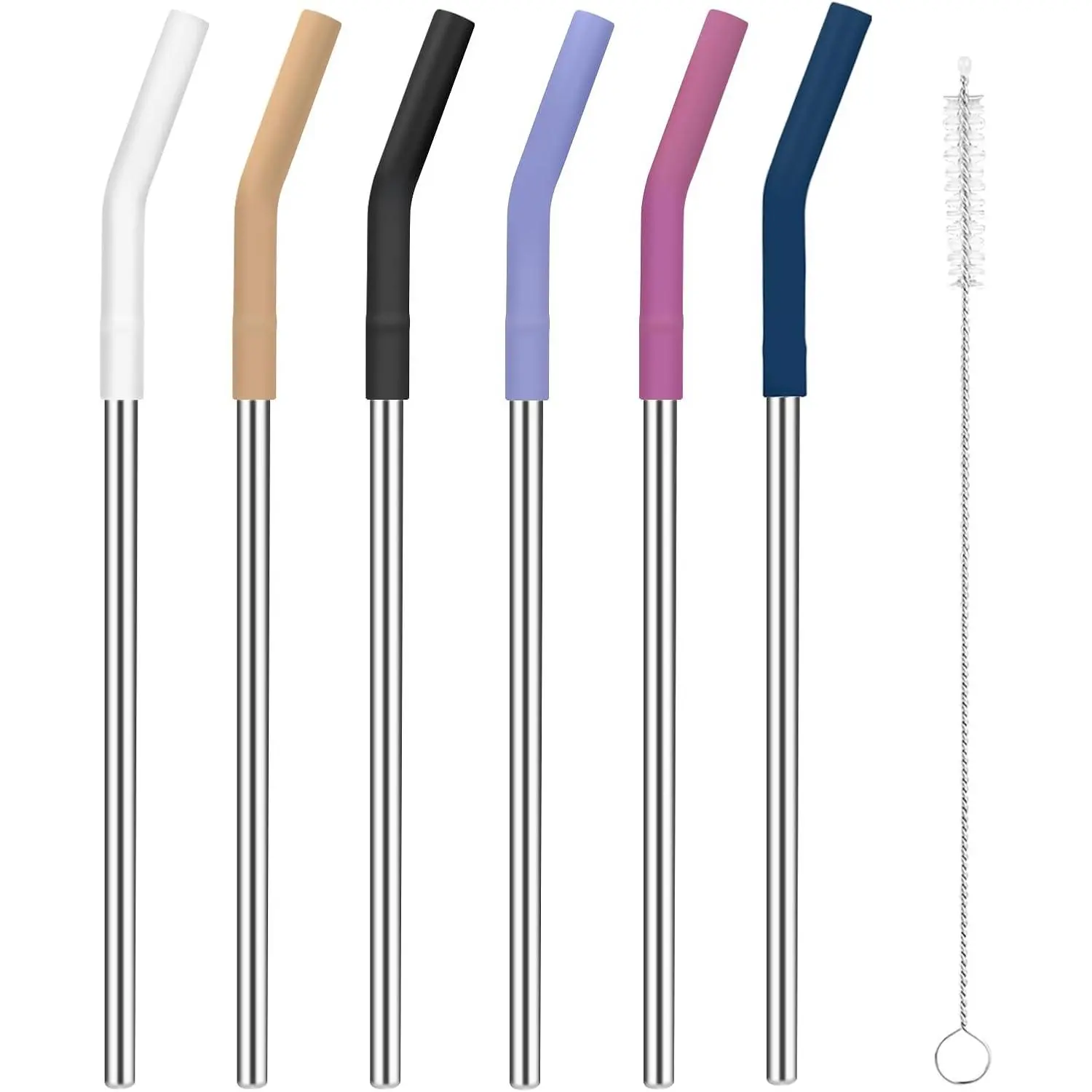 Straight Metal Straws with  Tip for 16 oz, 20 oz Tumbler | 6 Pack Stainless Steel Drinking Straw  Metal Straws for Tumblers Cups, Easy to Clean,