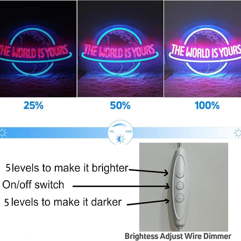 3D Neon Sign, USB Powered Neon Light, Neon Lamps, Creative World Is Yours Neon Sign, Wall Decor for Home Bedroom Living Room, Home Decor