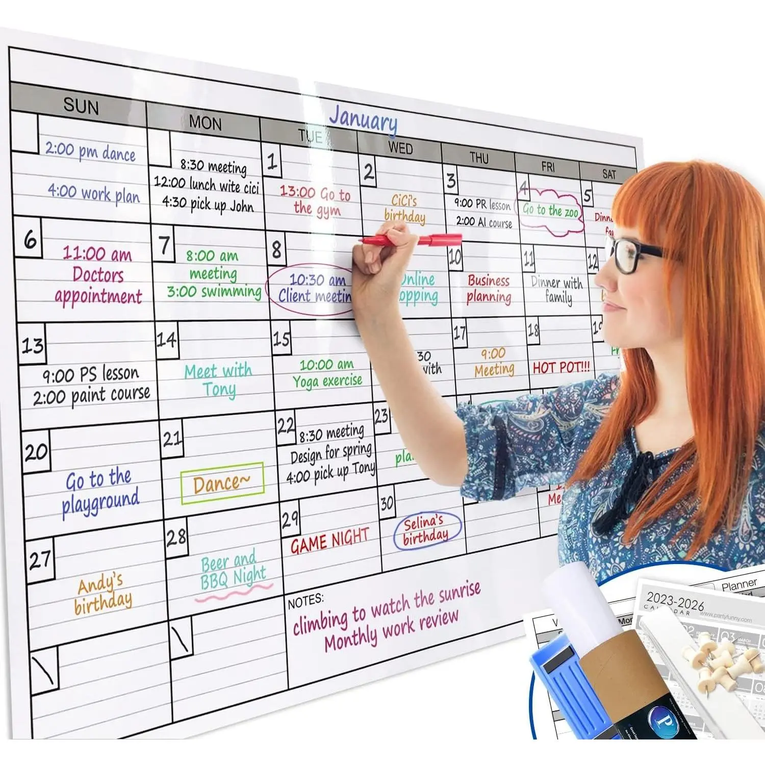 Dry Erase Monthly  White Board Calendar for Wall, 25" by 38",  Laminated Erasable  Month Whiteboard Calendar, Huge  Blank 30-Day Poster with Lines and Squares