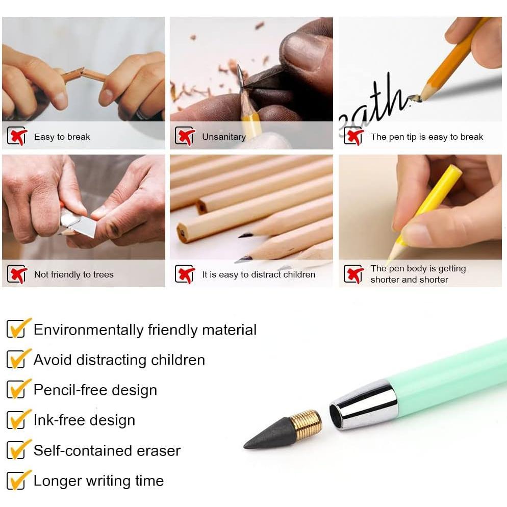 Infinity Inkless Pencil with 7 Replaceable Nibs and 7 Extra Eraser Everlasting Pencil for Writing, Drawing, School, Office Infinity Inkless Pencil with 7 Replaceable Nibs and 7 Extra Eraser Everlasting Pencil for Writing, Drawing, School, Office