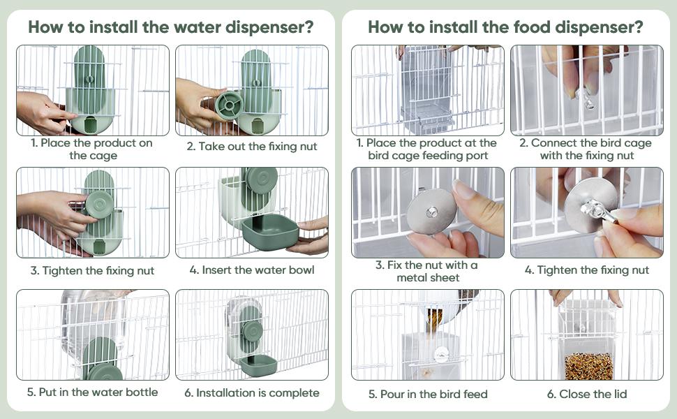 No Mess Bird Feeder & Water Dispenser Set - Automatic Feeding & Hydration, Parakeet Cage Accessories for Parrots, Cockatiels, Finches, Lovebirds & Budgies