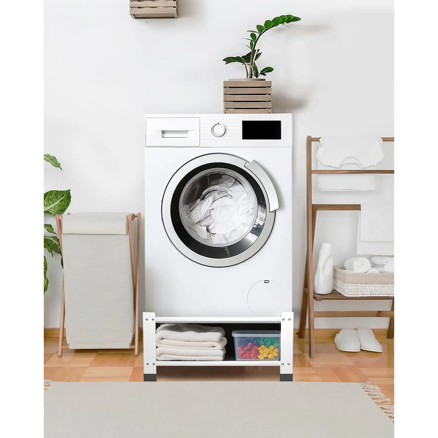 Global Heavy Duty Laundry Pedestal – Steel Base, 800 lbs Capacity, Anti-Vibration & Anti-Rust, Front Load Compatible Stand for Washer Dryer, Ideal for Laundry Room or Garage, White