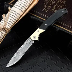 New High-Quality Damascus Steel Folding Knife Micarta + Brass Wood Handle Portable Camping Outdoor Knife Survival EDC Multi-Purpose Cutting Tool Gift & Collectible