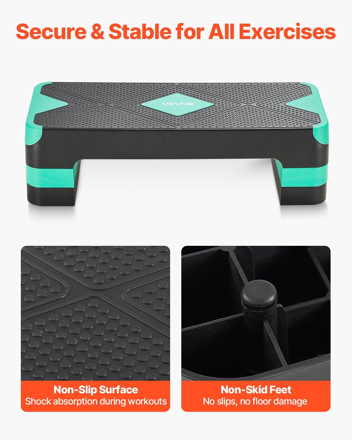 VEVOR Aerobic Exercise Step Platform, 28-Inch Workout Aerobic Stepper, Height Adjustable Fitness Training Step Deck Trainer with 4 Risers, Non-Slip Surface Bench for Home Gym Cardio Strength, Green VEVOR Aerobic Exercise Step Platform, 28-Inch Workout Aerobic Stepper, Height Adjustable Fitness Training Step Deck Trainer with 4 Risers, Non-Slip Surface Bench for Home Gym Cardio Strength, Green