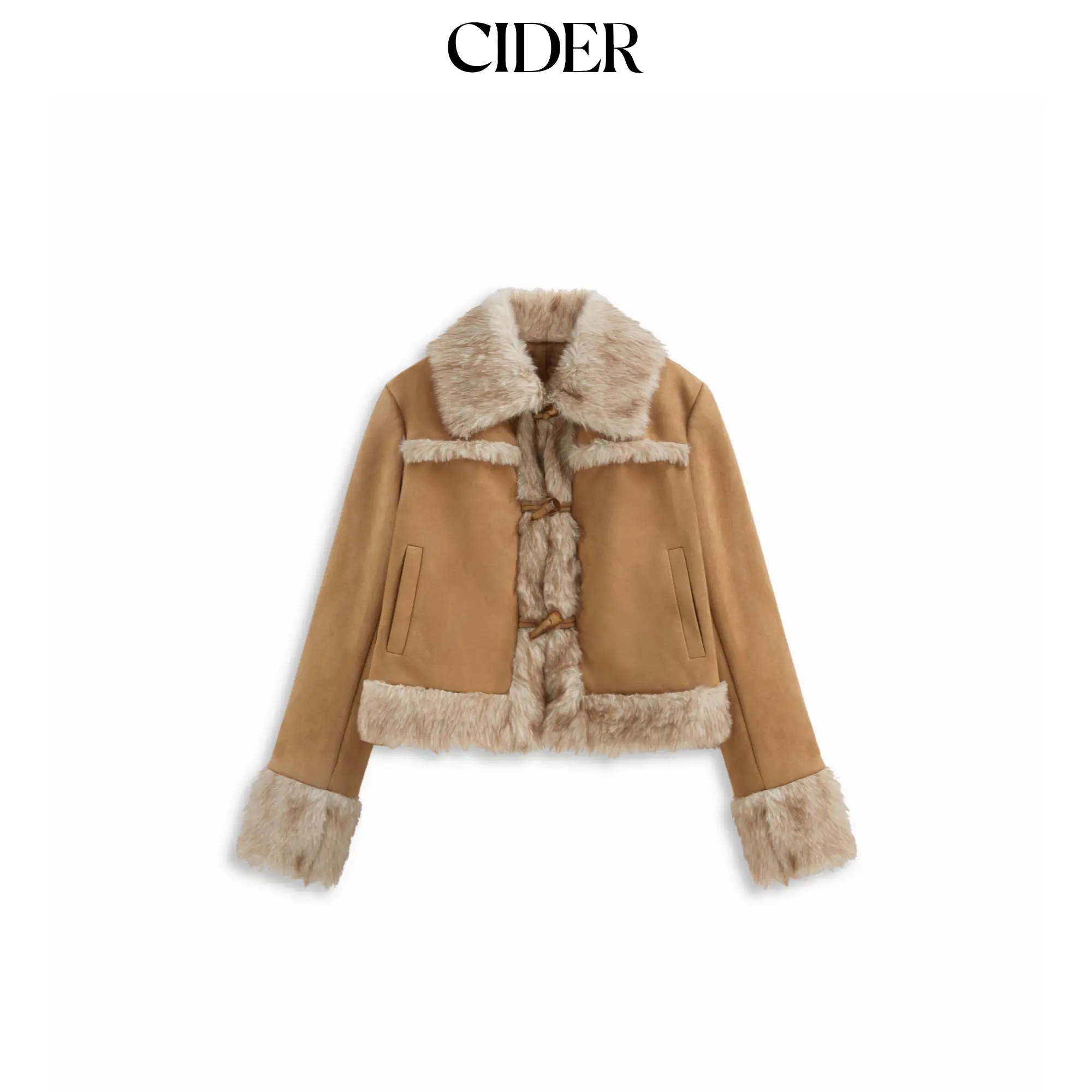 Cider Suede Faux Fur Collar Toggle Button Jacket Cider Suede Faux Fur Collar Toggle Button Jacket