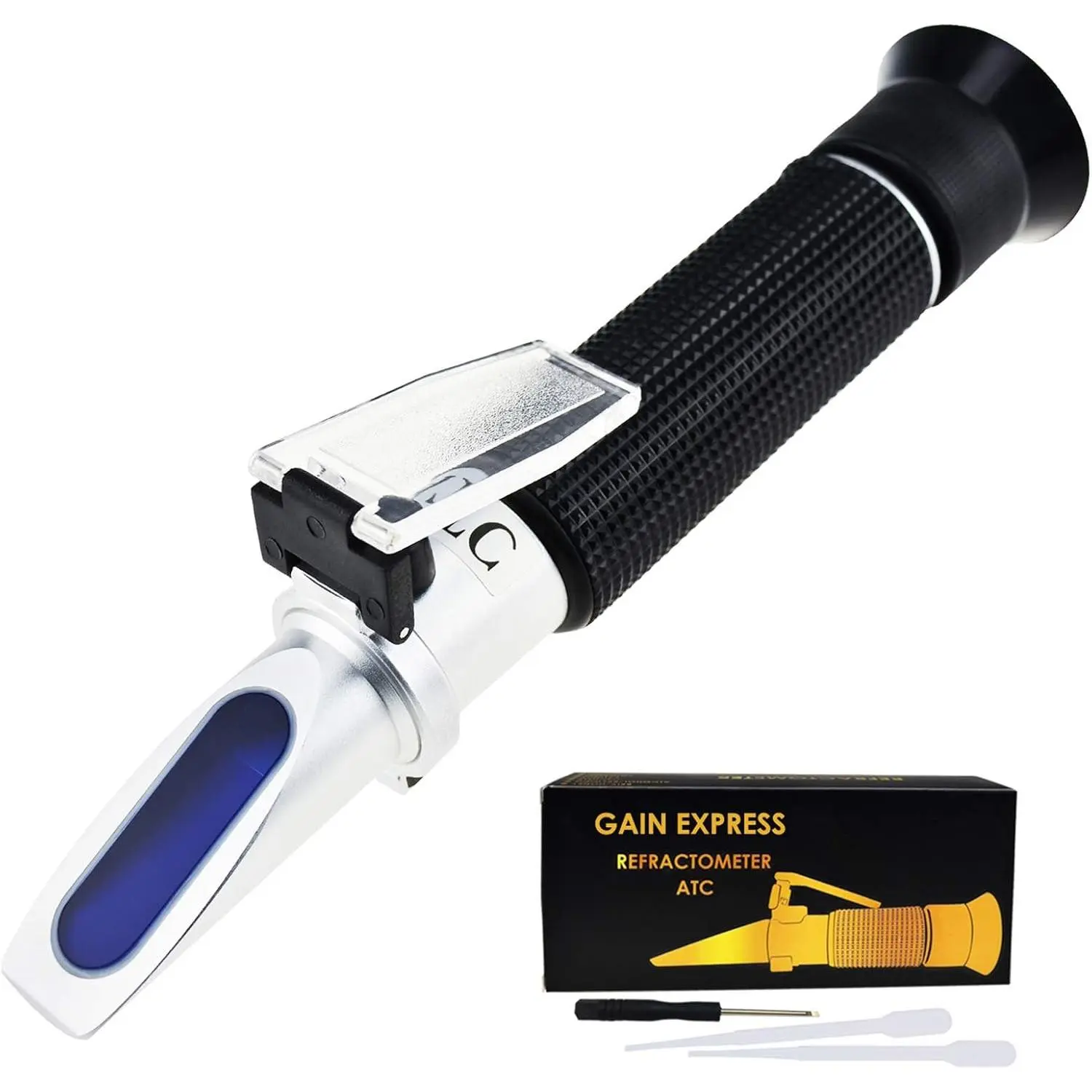 Tri-Scale Refractometer ATC Brix 0-10%/ Salinity 0-100PPT/ Specific Gravity 1.000-1.070 for Saltwater Brackish Marine Reef Tank Salt Sea Water Hydroponic Aquarium Control Monitoring