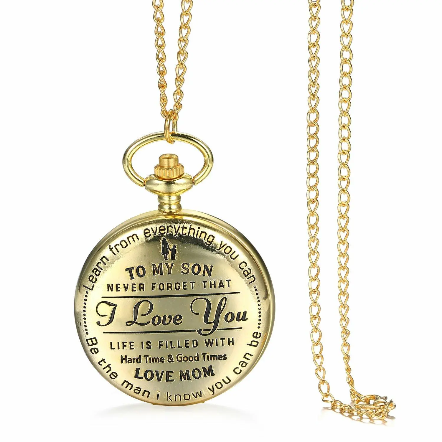 Men's Antique Bronze Tone "TO MY SON" Quartz Pocket Watch Pendant with Sweater Chain, Fashion Accessory Gift, Birthday Gift., Engraved Text., Quartz Move., Classic Tone., Best Birthday, Christmas Gift Choice For Your Son