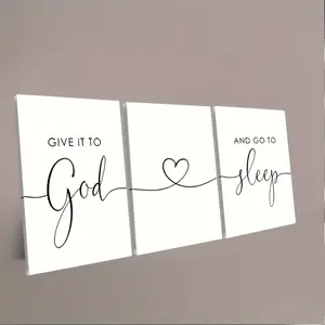 3-piece set "Leave it to God to Sleep" Bible Verse Canvas Wall Art Bedroom Decorative Painting Farmhouse Style Bedside Hanging Painting 3-piece Set Framed Artwork