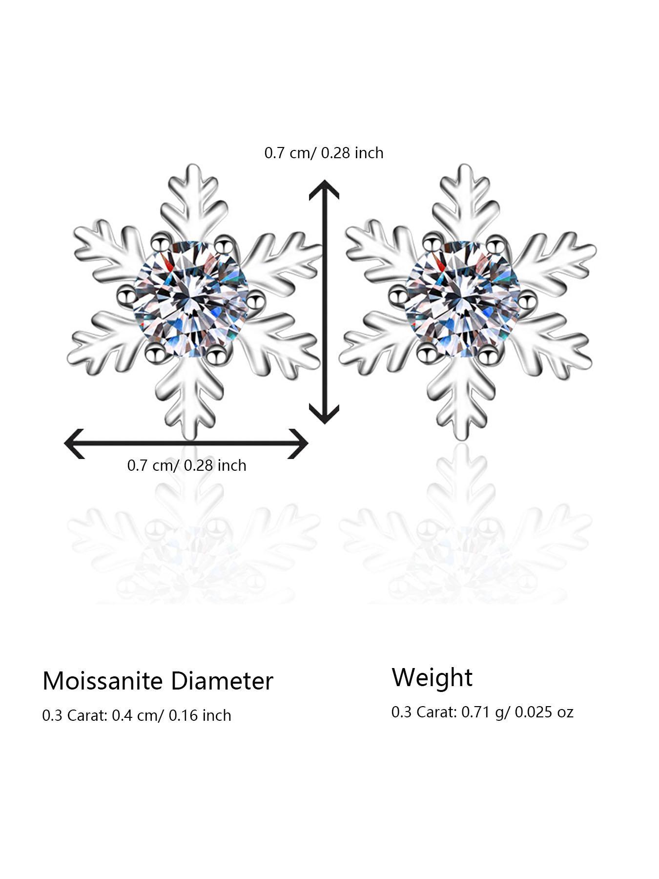 925 Sterling Silver Snowflake Design Stud Earrings, with Box, Synthetic Moissanite Decor Earrings, Fashion Jewelry Accessories for Women, Perfect Gift for Girlfriend